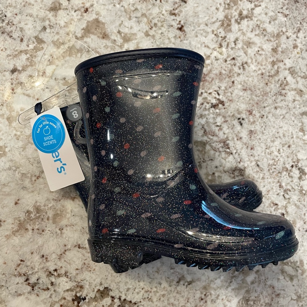 Navy with polka dot rain boots! Brand new!